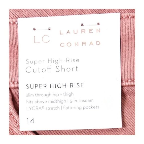 LC Lauren Conrad Womens Pink High Rise Distressed Cut Off Jean Shorts Sz 14 New - Picture 6 of 9